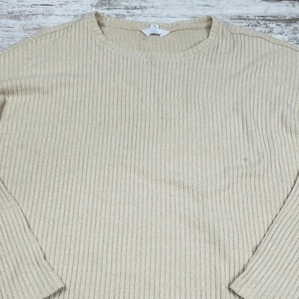 Time and Tru Womens M 8-10 Beige Ribbed Knit Pullover Tunic Top Dropped Shoulder